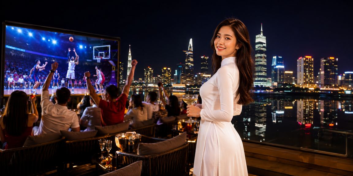 Người phụ nữ Việt Nam mặc áo dài theo dõi cá cược bóng rổ tại TP. Hồ Chí Minh