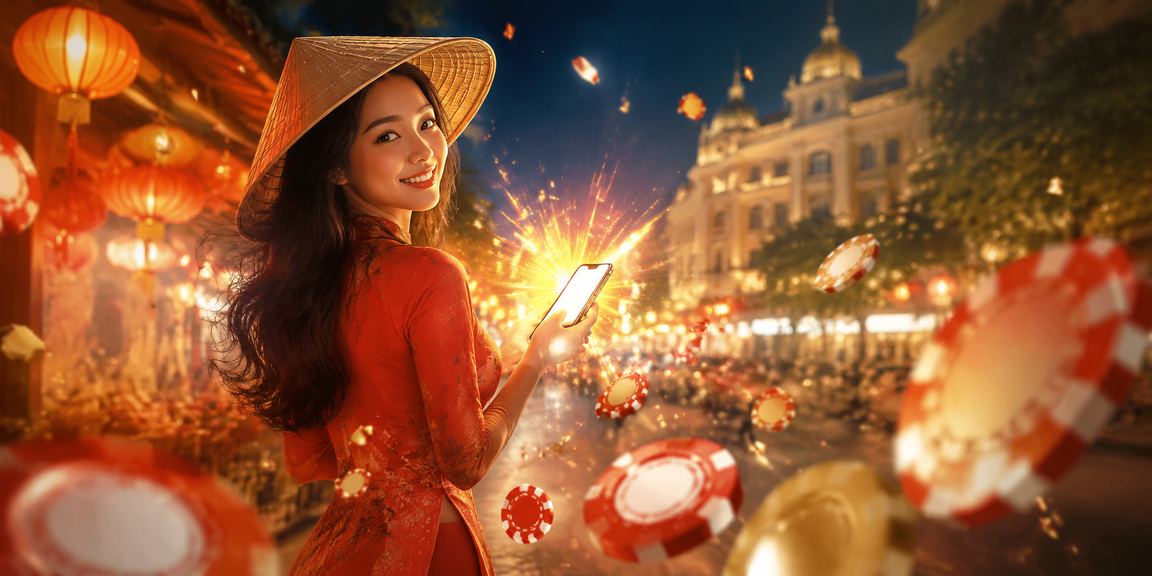 Không gian sòng bài trực tuyến sôi động với bàn cược và màn hình tỷ lệ