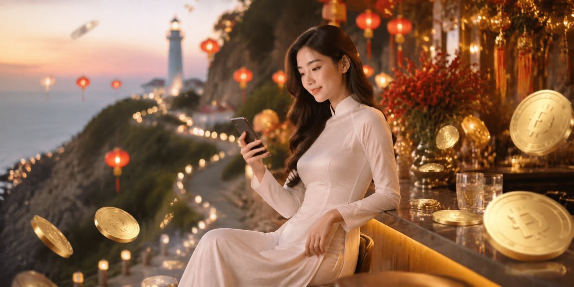 Người phụ nữ Việt Nam trong tà áo dài tại Vũng Tàu tham gia xổ số